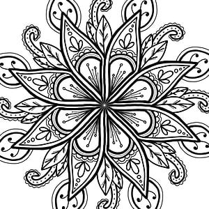 Image is of a flower mandala colouring in page.